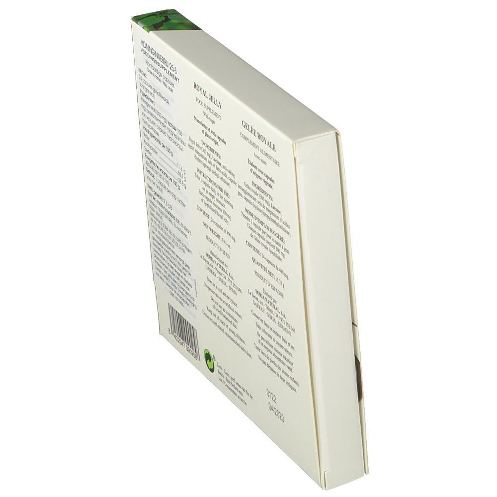 Boîte en carton en biais. Texte multilingue. Informations sur le produit.