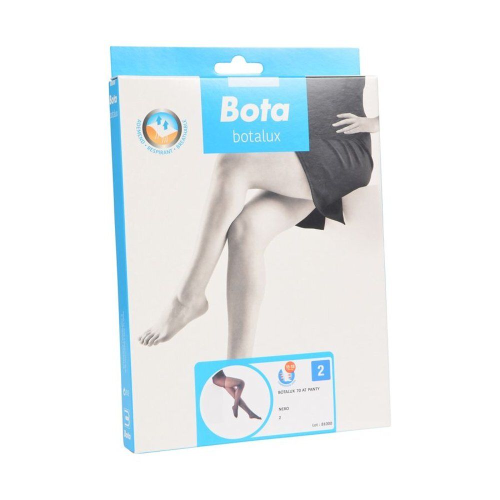Boîte de collants Botalux 70 Support. Inscription : Bota, Botalux, image d'une femme en collants. Couleur : Nero.