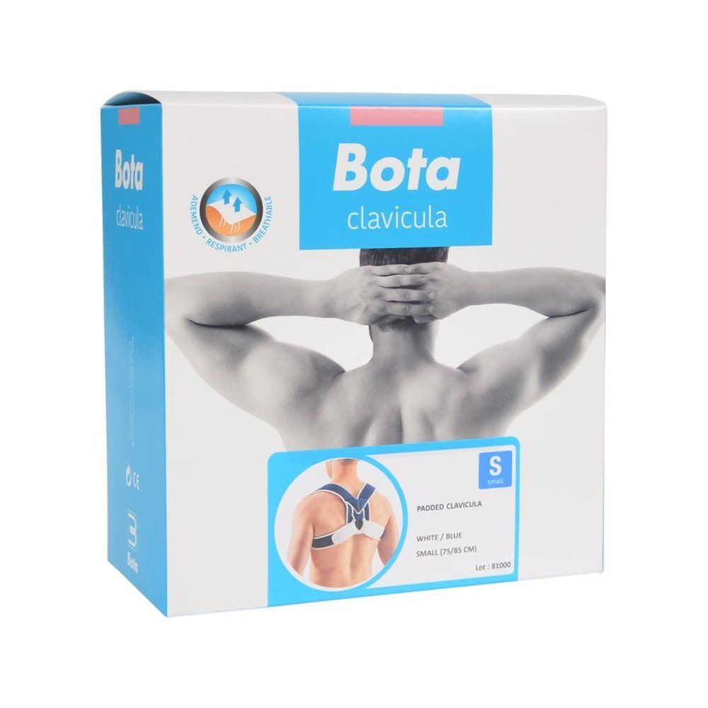 Boîte Bota Clavicula. Box avec image du produit et indication de taille. Marque Bota. Vue arrière du produit.