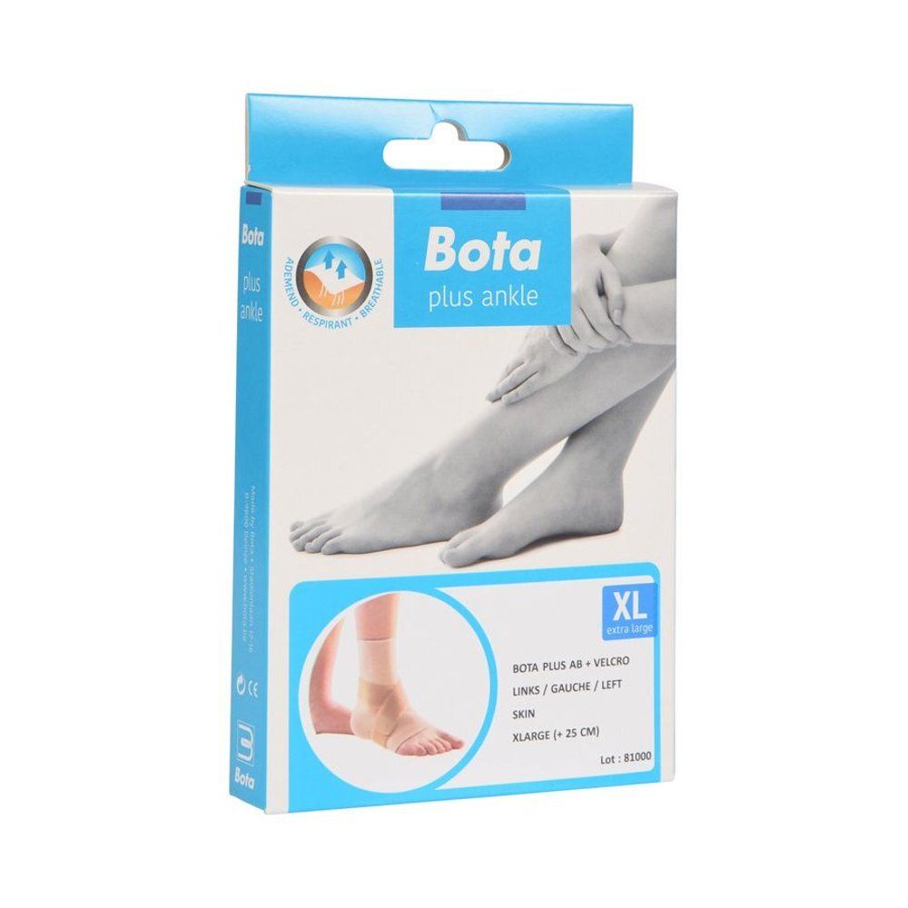 Boîte pour attelle de cheville. Bota Plus AB, XL. Illustration du produit. Pour jambe gauche.