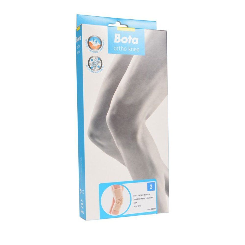 Emballage Bota Ortho genou. Image d'un genou. Taille 3. Logos et informations produit.