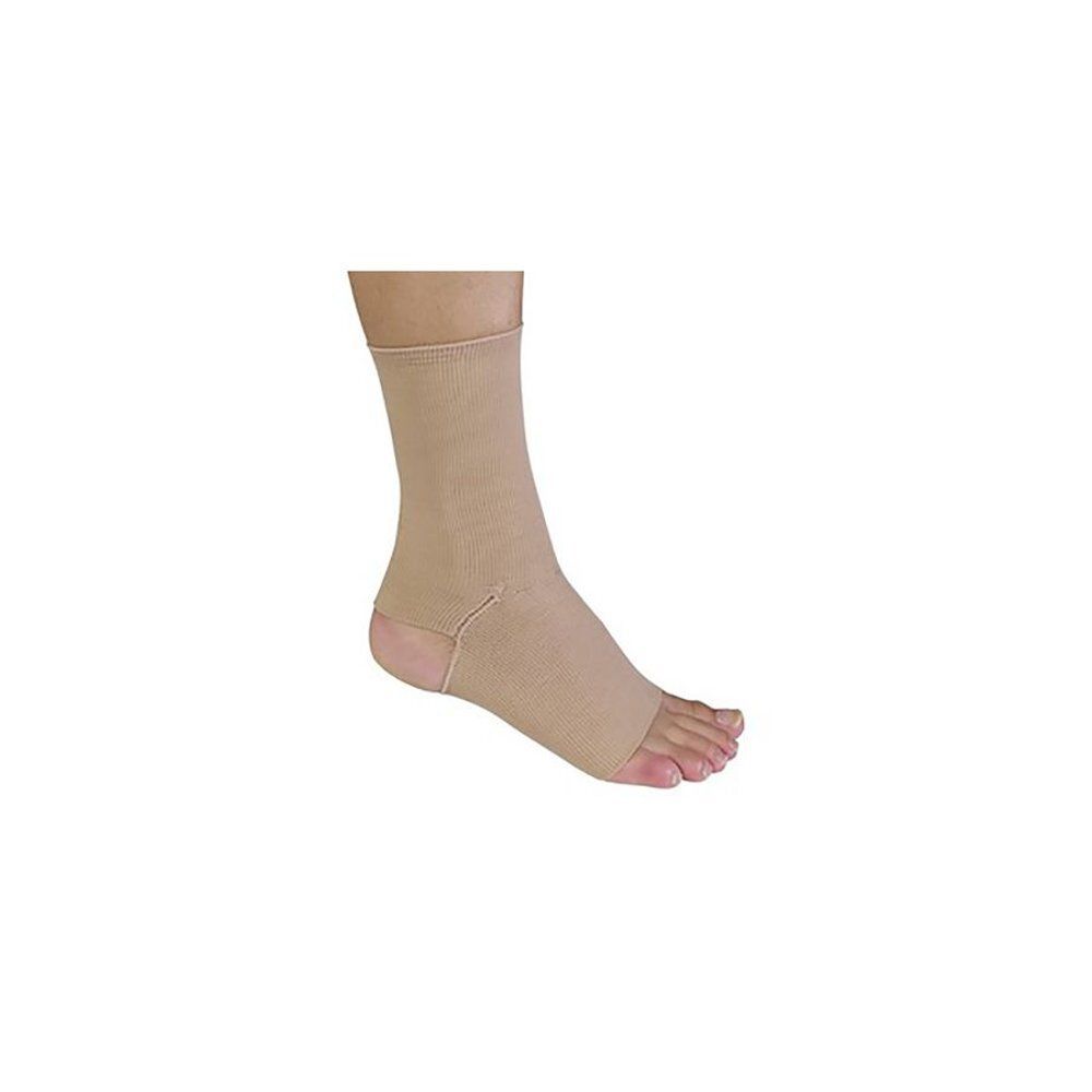 Attelle de cheville beige. Conception ouverte pour les orteils. Matière côtelée. Élastique.