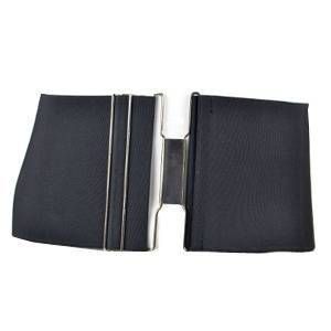 Ceinture lombaire noire, divisée, avec fermeture métallique. Parties latérales avec renforts verticaux.