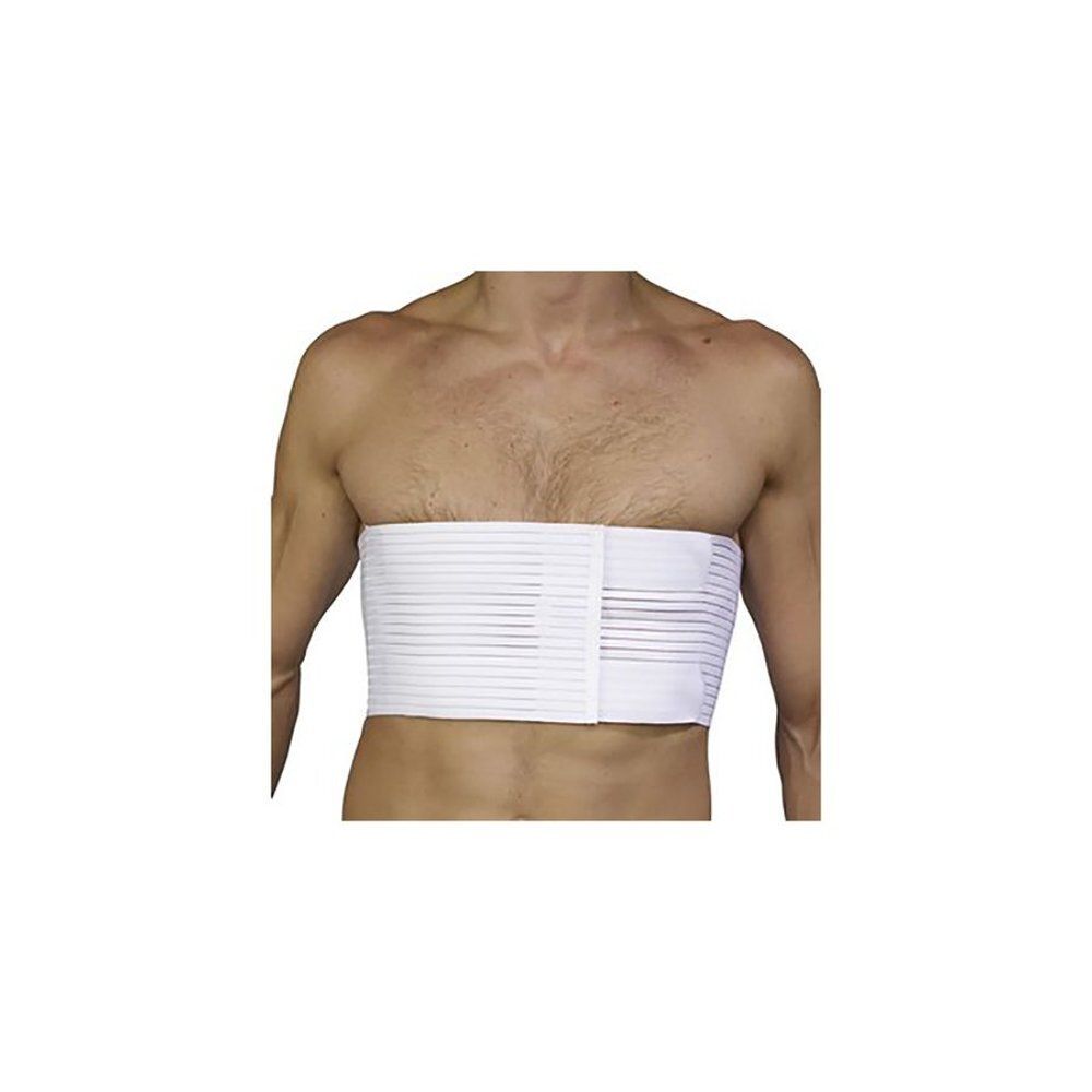 Bande thoracique blanche avec velcro. Produit sur fond blanc. Bandes visibles.