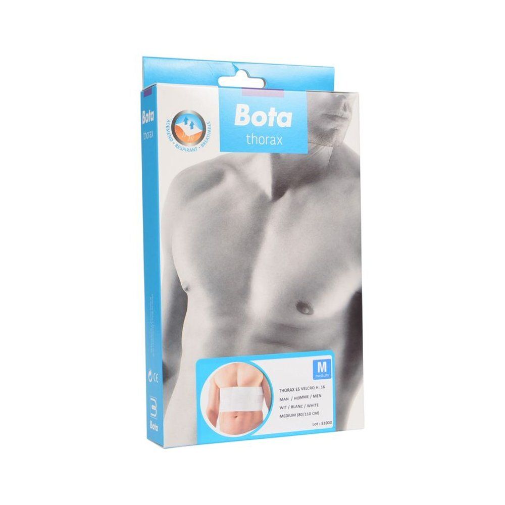 Ceinture thoracique Bota thorax. Matière blanche et élastique. Portée horizontalement. Fermeture velcro.