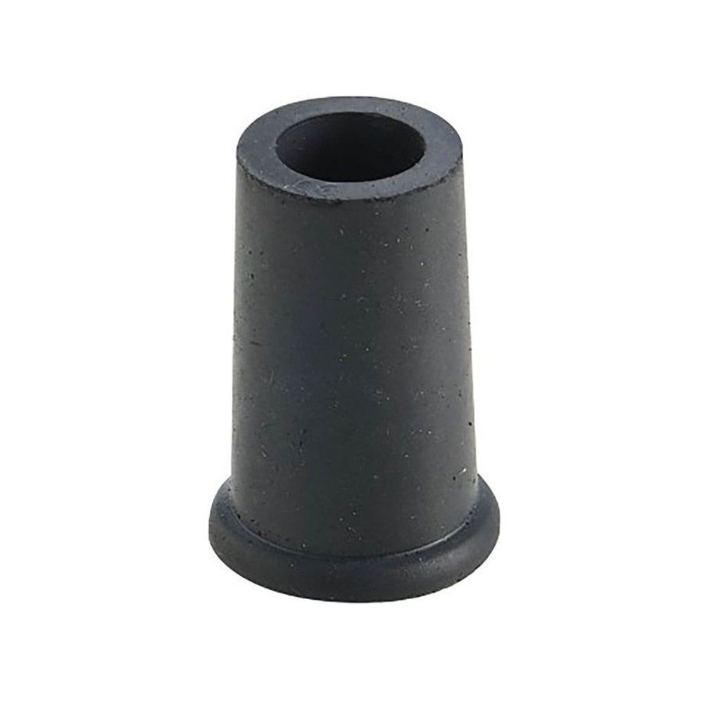 Bout en caoutchouc noir pour canne. Forme conique avec base large et trou central.