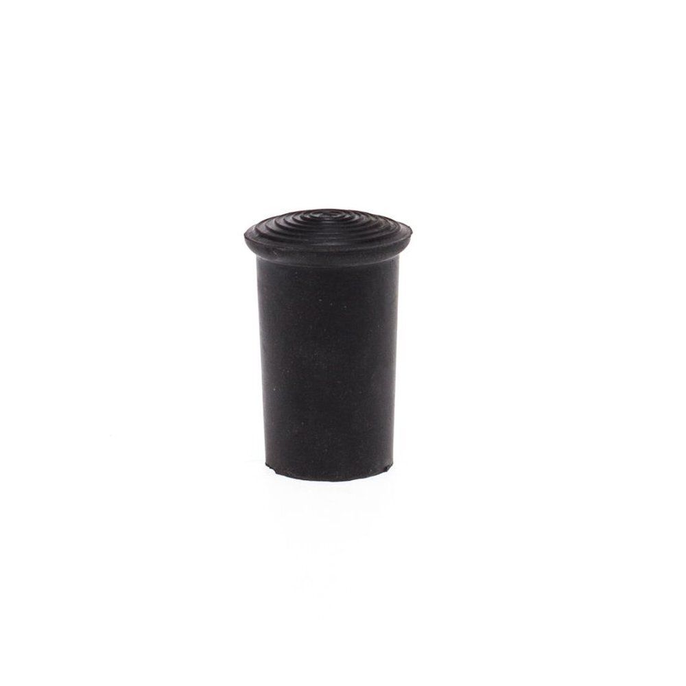 Bouchon en caoutchouc noir. Forme cylindrique avec dessus rainuré. Diamètre 18mm.