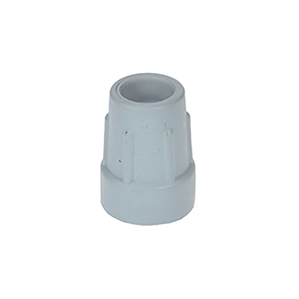 Embout de béquille en caoutchouc gris. Forme cylindrique avec surface rainurée. Partie supérieure ouverte.