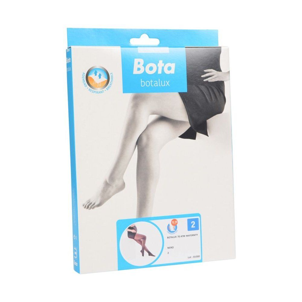 Boîte de collants Bota Botalux. Taille 2, couleur Nero. Illustration de jambes.