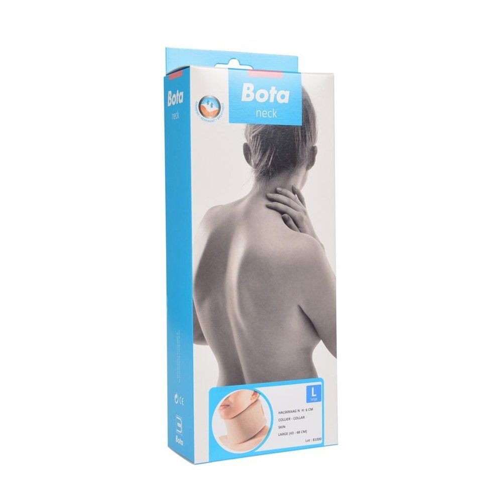 Emballage du produit. Boîte Bota neck. Illustration d'une femme avec la nuque. Taille L.
