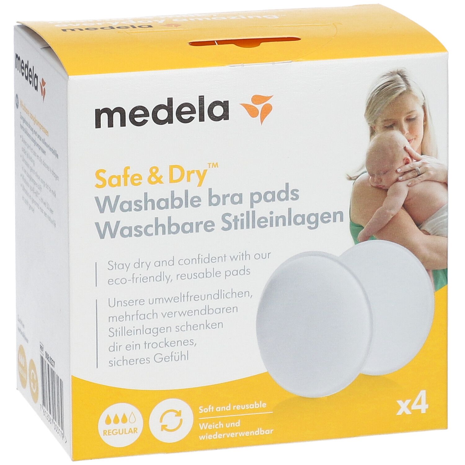 Medela Safe & Dry coussinets d'allaitement lavables, lot de 4. Doux et réutilisables.