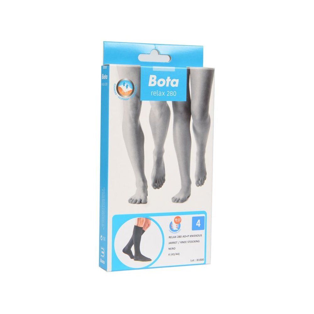 Emballage de bas genou Bota relax 280. Noir, taille 4 (43/44). Illustration de jambes et de bas.