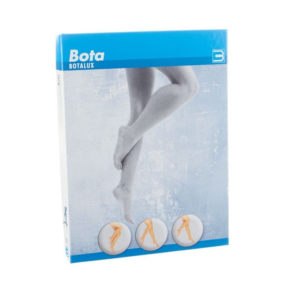 Emballage Bota Botalux. Image d'une femme en collants. Illustration du produit en bas.