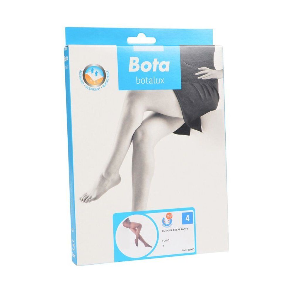 Emballage Bota Botalux. Image d'une femme en collants. Illustration du produit en bas. Taille 4.