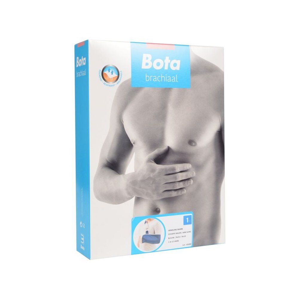 Emballage Bota brachial. Illustration d'un homme. Image du produit en bas. Inscription Bota brachial.
