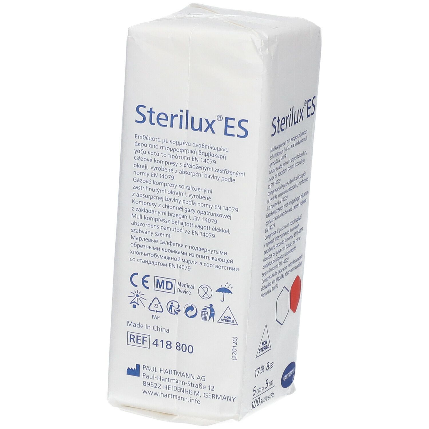 Hartmann Stérilux® ES Compresses de gaze hydrophiles 8 Plis 5 x 5 cm