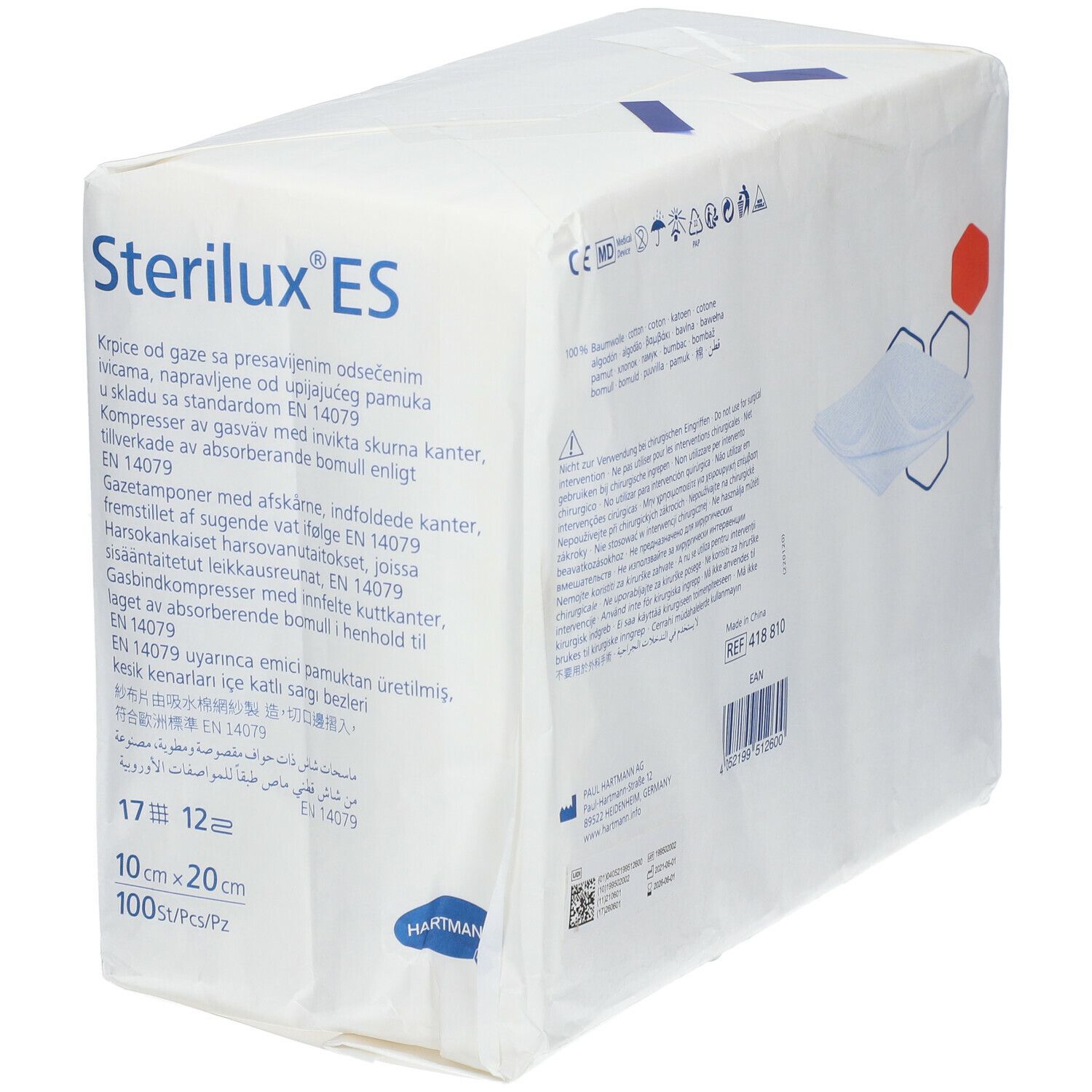 Hartmann Stérilux® ES Compresses de gaze hydrophiles 12 Plis 10 x 20 cm