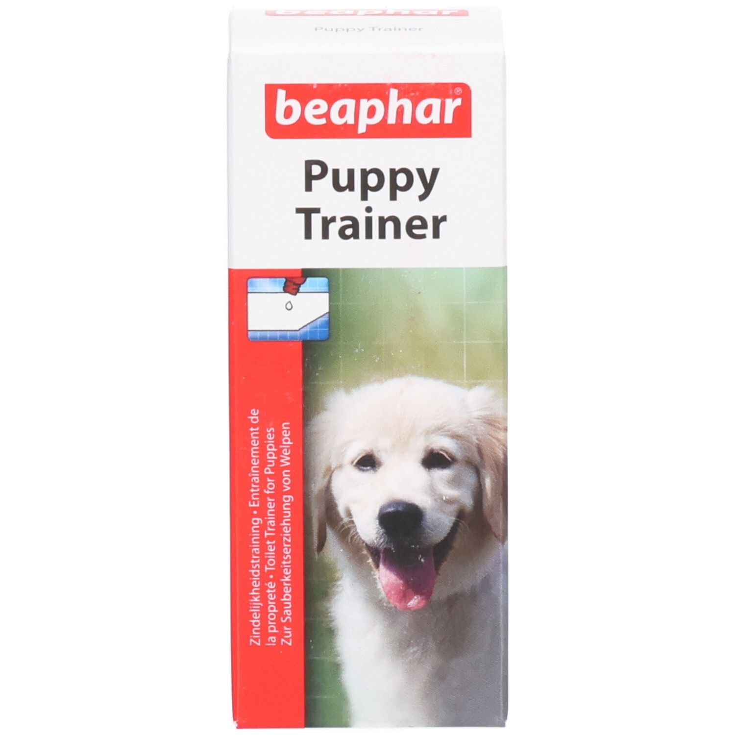 Emballage du produit. Emballage avec nom du produit et image de chiot. Marque : beaphar.