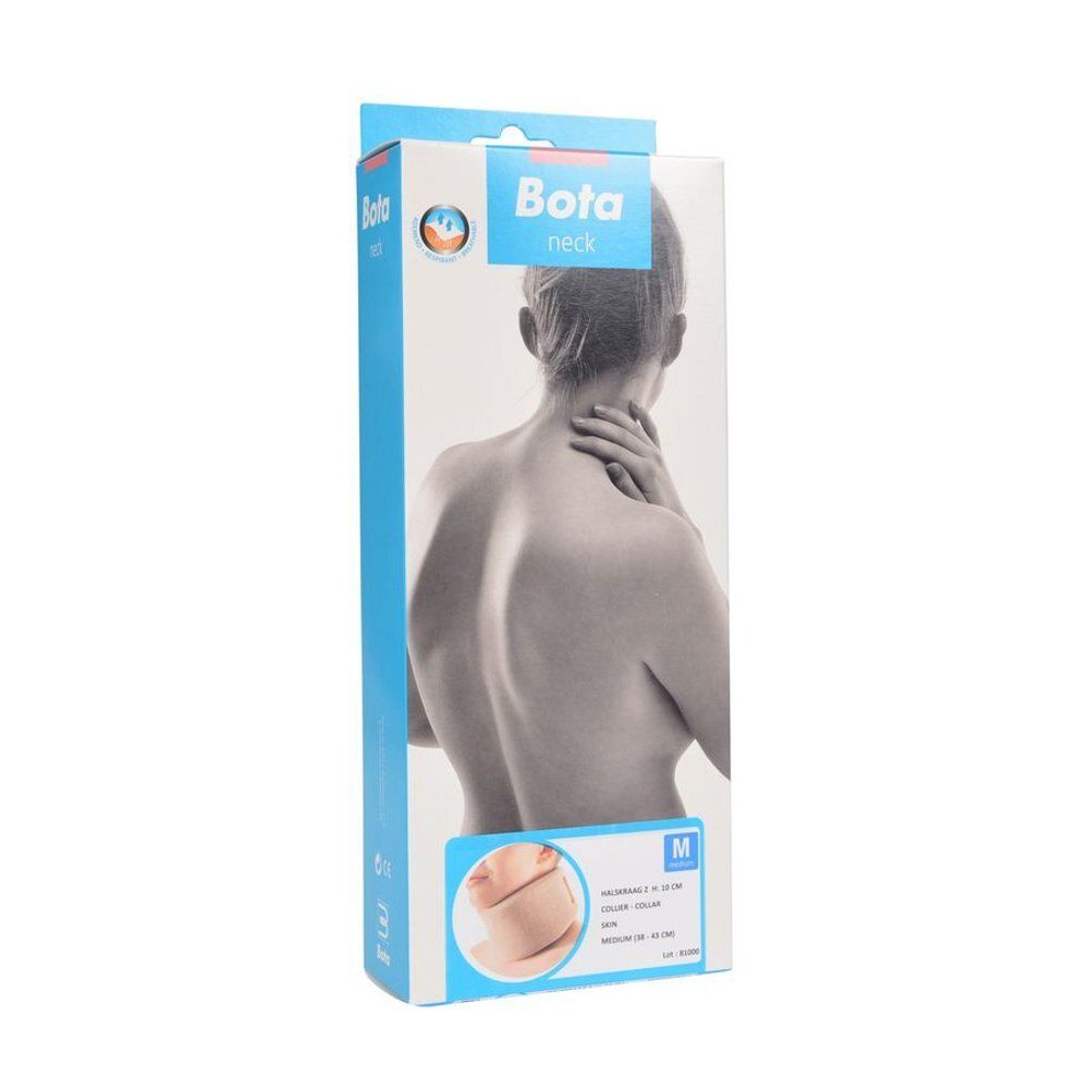 Collier cervical beige. Femme portant le collier. Gros plan.