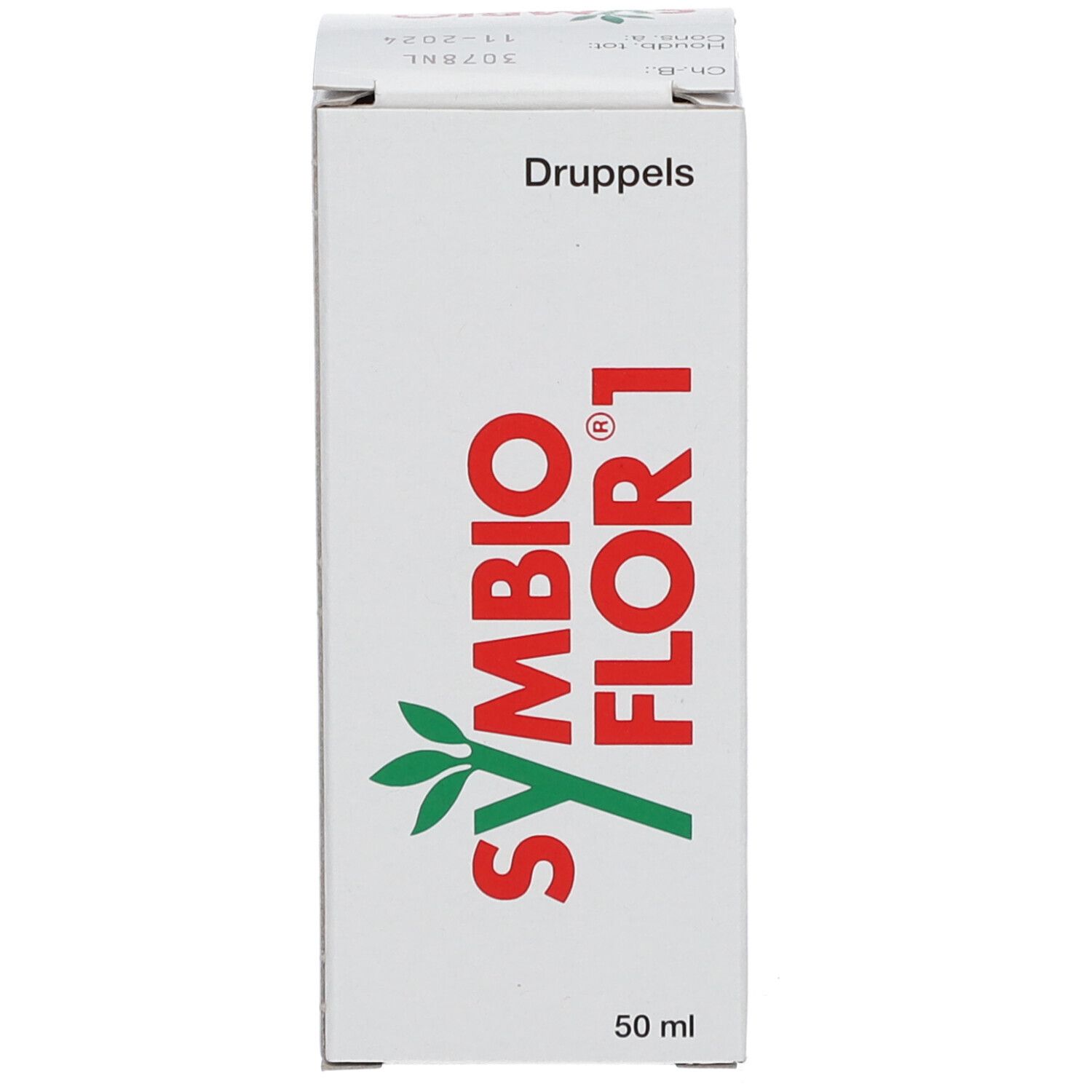 Emballage blanc avec nom et logo du produit. 50 ml. Inscription : Druppels.