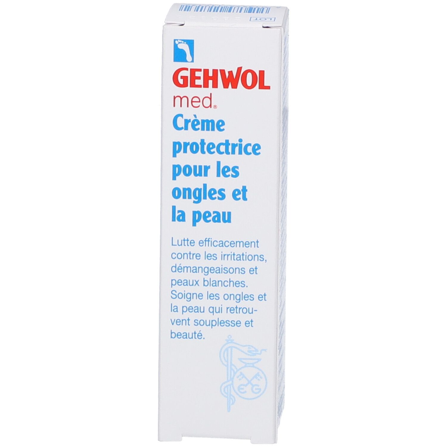 Emballage Gehwol med. Crème protectrice pour les ongles et la peau. Texte.