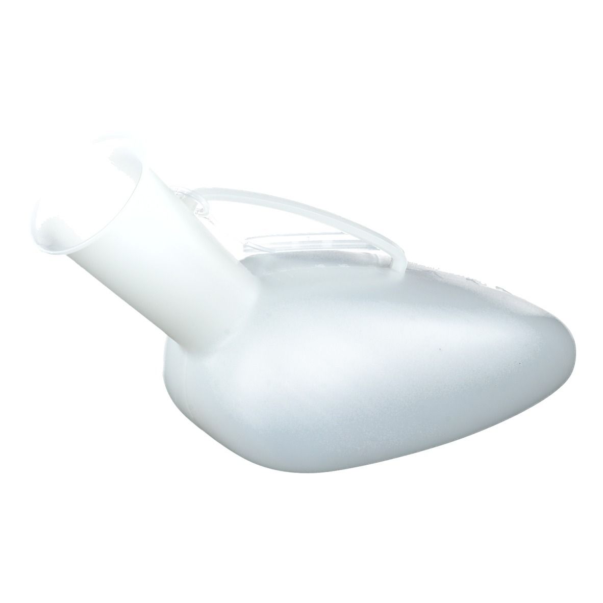 Urinal blanc pour homme avec poignée. Forme ouverte.