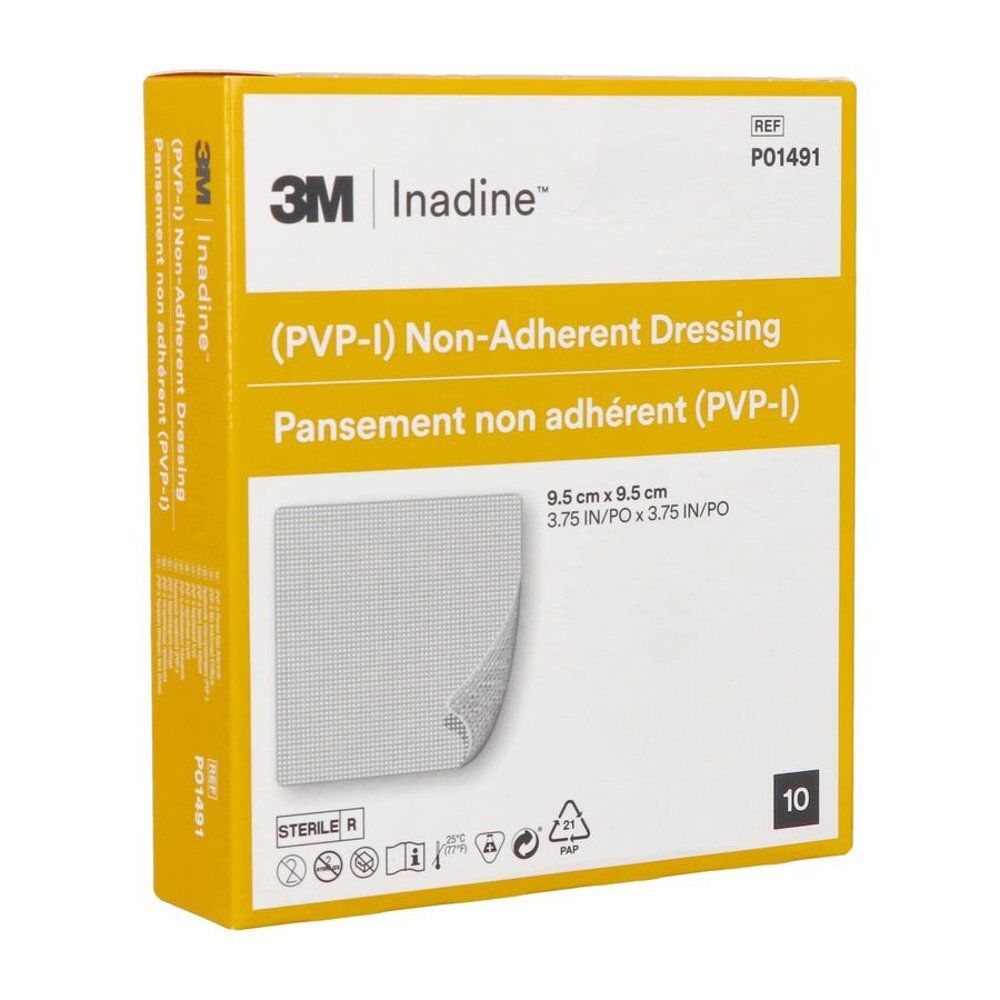 Emballage d'une compresse non adhérente INADINE® 9,5 x 9,5cm, 10 pièces.