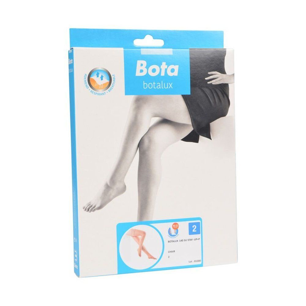 Emballage de Botalux 140 Stay-Up Skin Color N2. Inscription : Bota, Botalux, illustration de jambes. Taille 2.