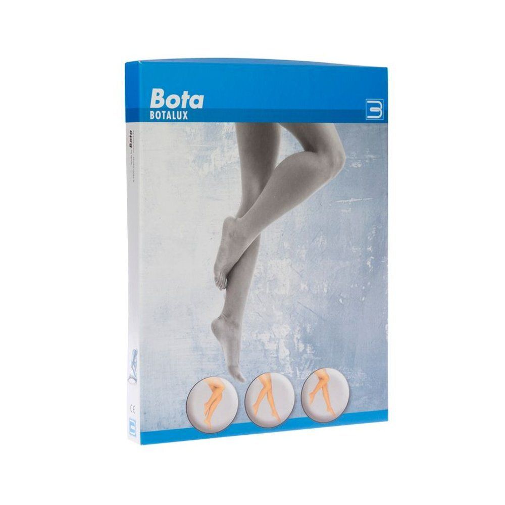 Boîte de bas Bota Botalux. Jambes illustrées. Noir, taille 2. Logo de certification. Emballage.