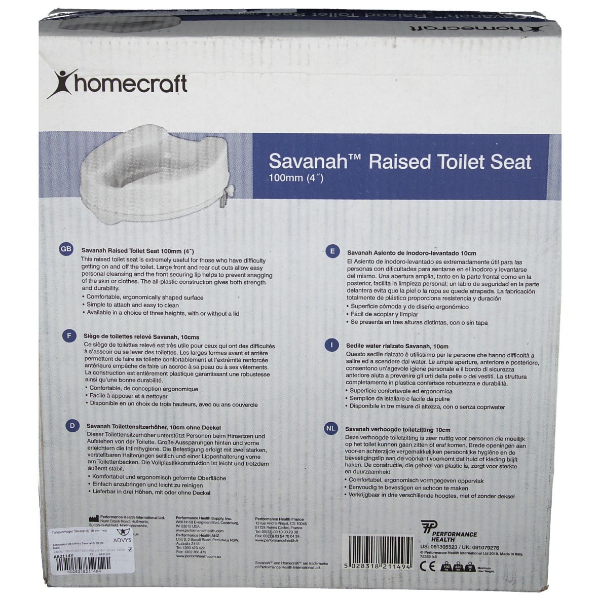 adhome Savanah™ Siège de toilette relevé Hauteur 10 cm