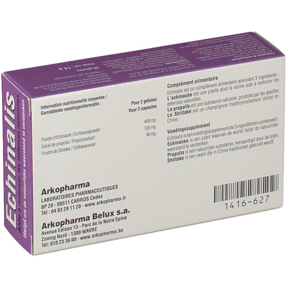 Dos de la boîte "Echinalis". Informations sur les ingrédients et le fabricant.