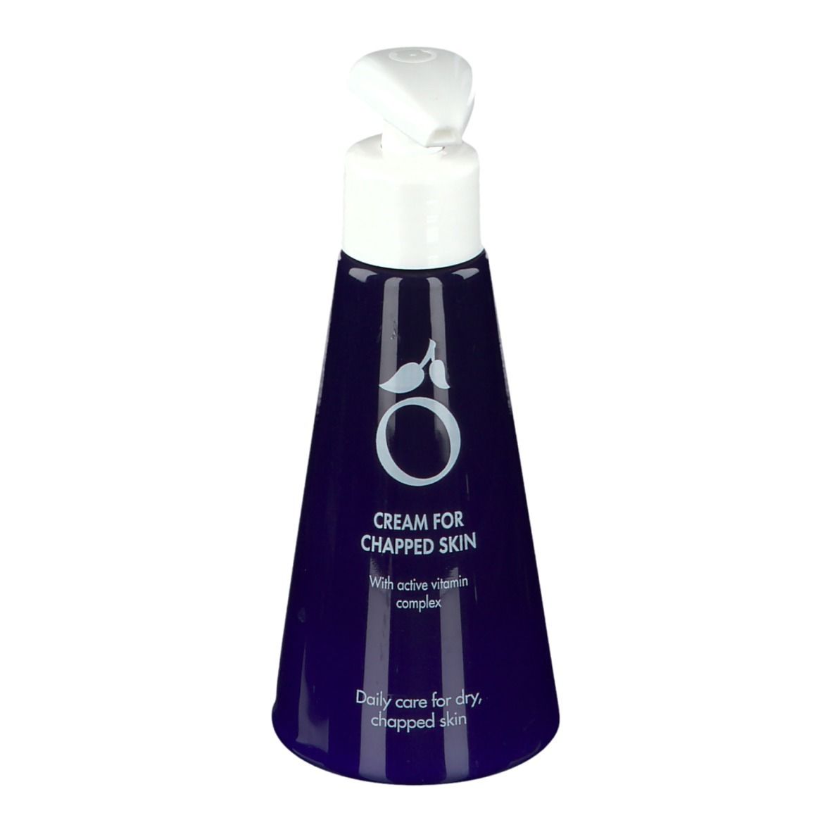 Flacon bleu avec pompe blanche. Inscription: Cream for Chapped Skin. Avec complexe de vitamines actives. Pour peaux sèches et gercées.