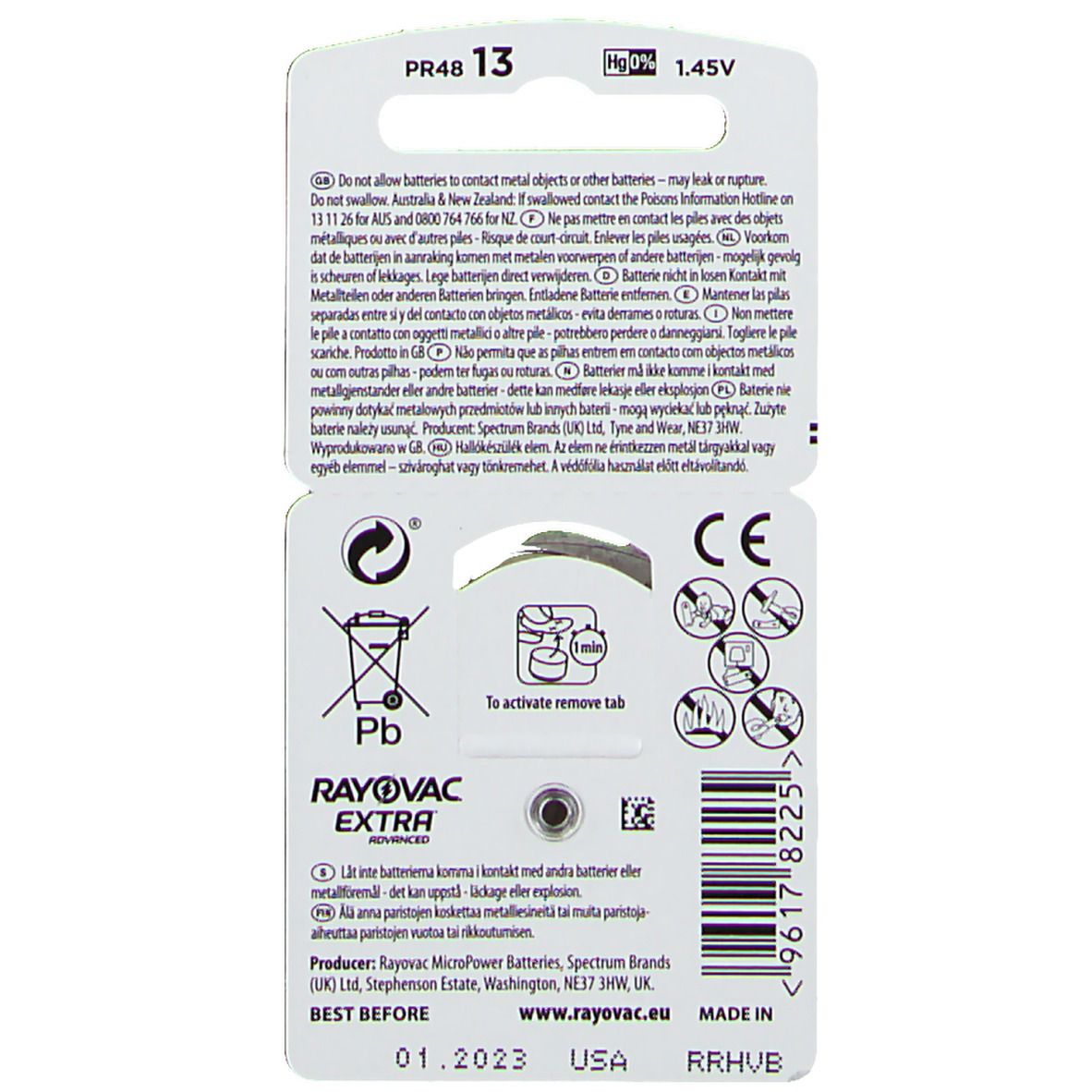 RAYOVAC EXTRA ADVANCED Piles Taille 13
