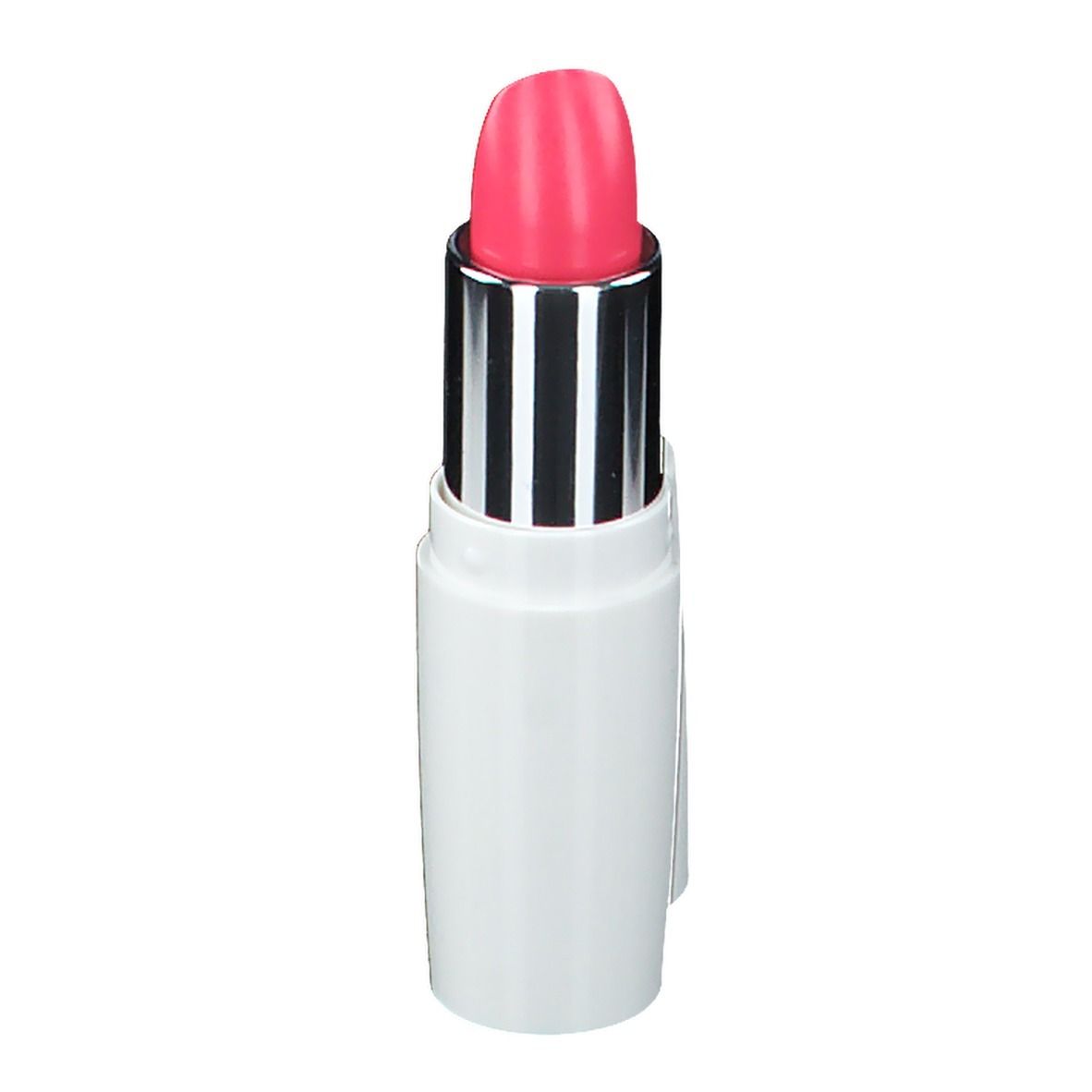 Rouge à lèvres rose clair dans un étui blanc. Le rouge à lèvres est visible.