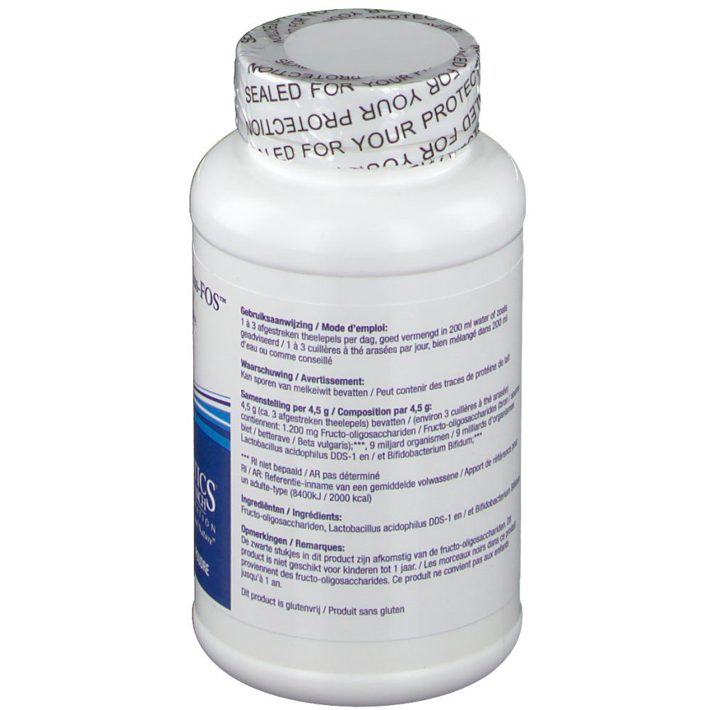 Dos du flacon blanc. Texte avec ingrédients et mode d'emploi. Sceau "SEALED FOR YOUR PROTECTION".