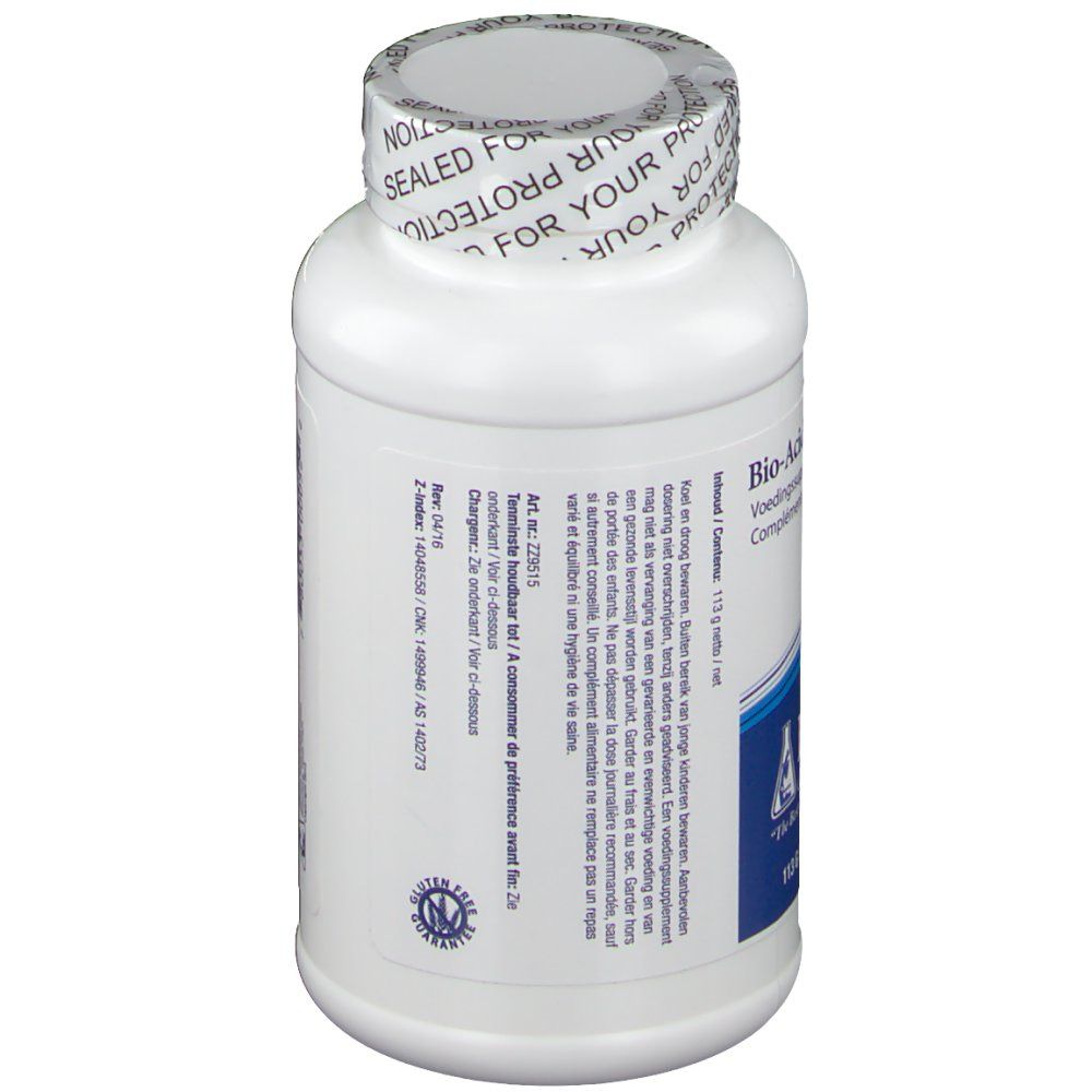 Dos du flacon blanc. Texte avec ingrédients et mode d'emploi. Sceau "SEALED FOR YOUR PROTECTION".