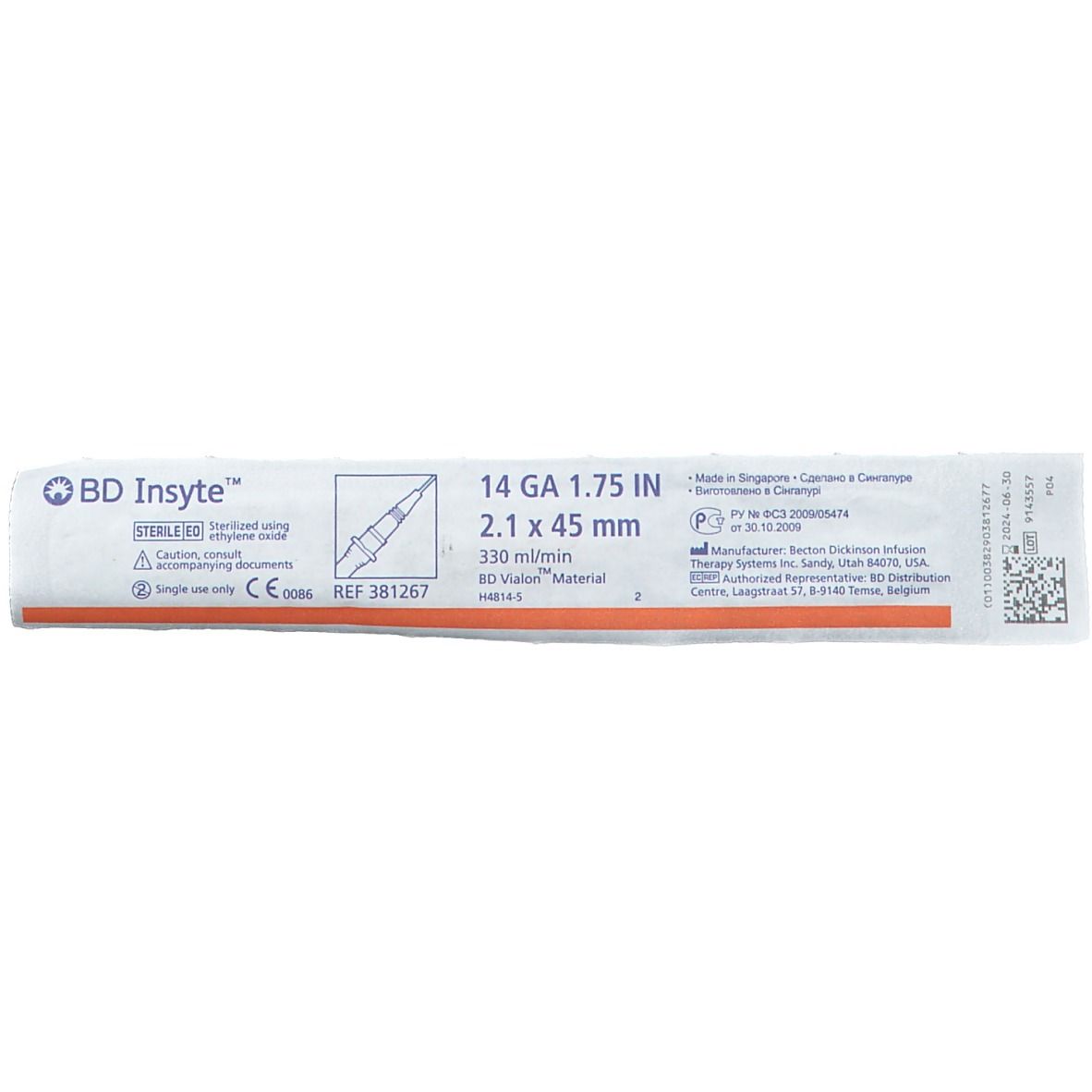 BD Insyte Cathéter Intraveineux 14G 2,1x45mm Orange