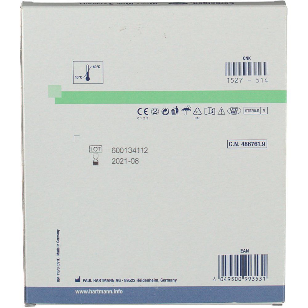 Dos de la boîte de Sorbalgon. Numéro de lot, date de péremption et informations du fabricant.