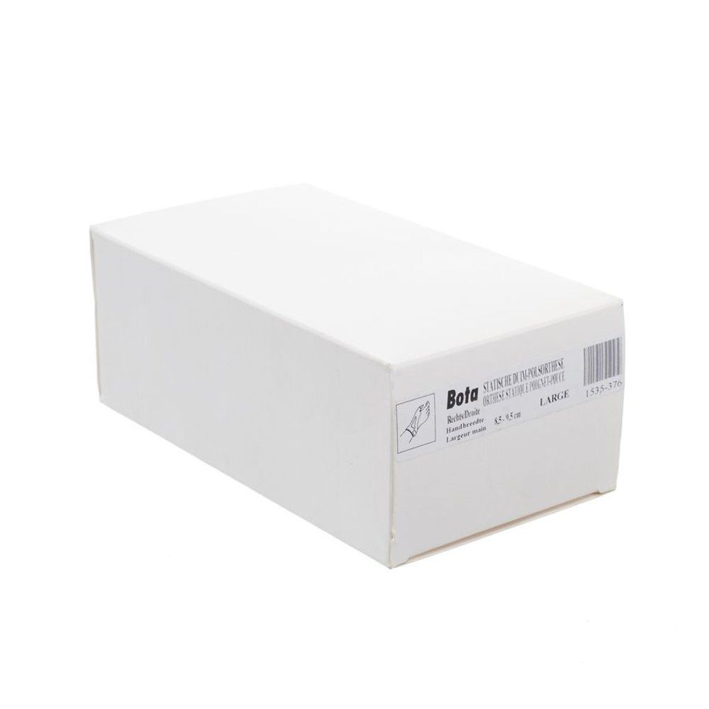 Orthèse de pouce beige sur poignet. Fermeture velcro. Conception ouverte. Pouce dégagé.