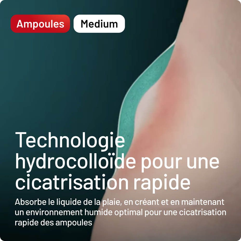 Main tenant Compeed® Blasenpflaster Medium. Produit dans poche, sac et trousse de secours.