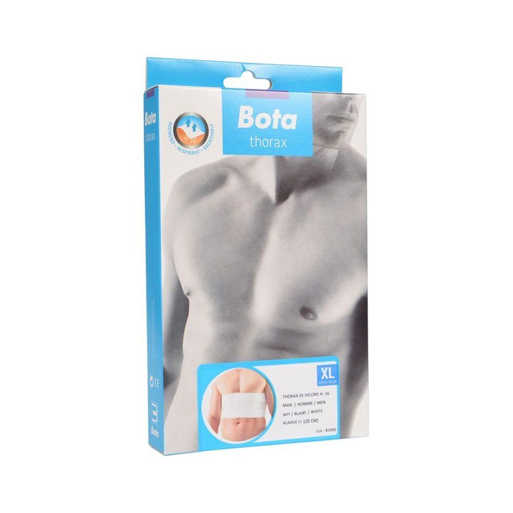 Boîte Bota Thorax Belt ES Men XL. Image du produit. Taille XL. Nom et logo. Bleu et blanc.
