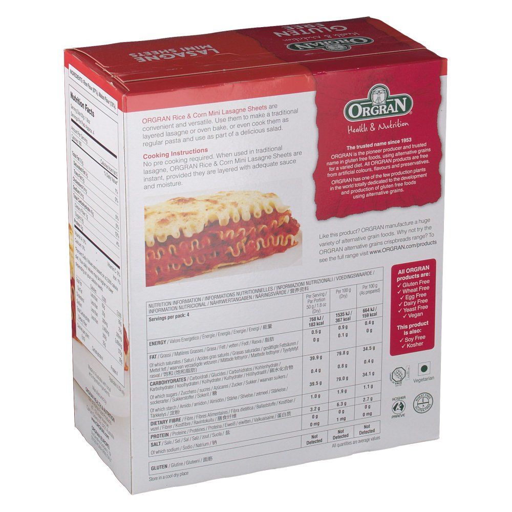 Orgran Lasagne feuilles mini sans Gluten