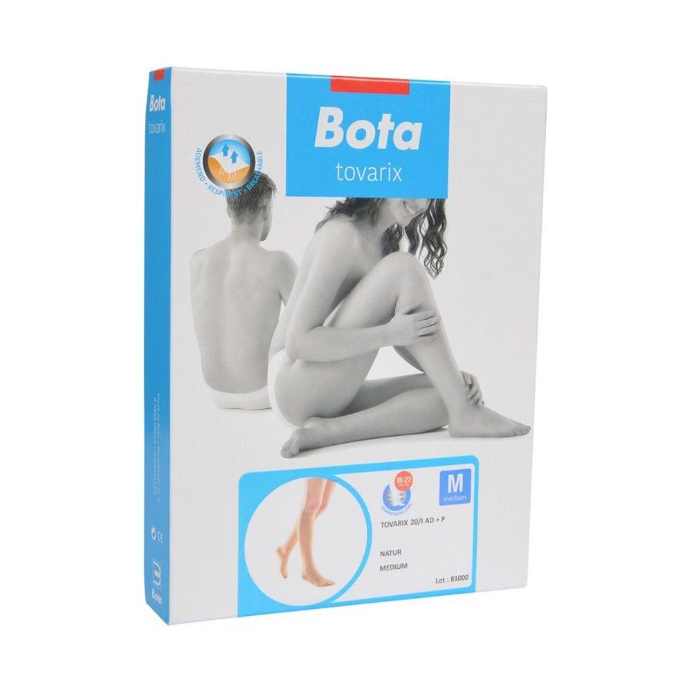 Boîte de Bota tovarix 20/I Sock Ad+P Natur Medium. Image d'une femme et illustration du produit. Taille M.