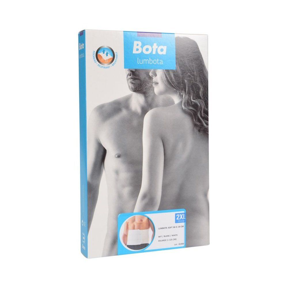 Emballage Bota Lumbota Soft Gr. XXL. Un homme et une femme sont représentés. Le nom du produit et la taille sont visibles.