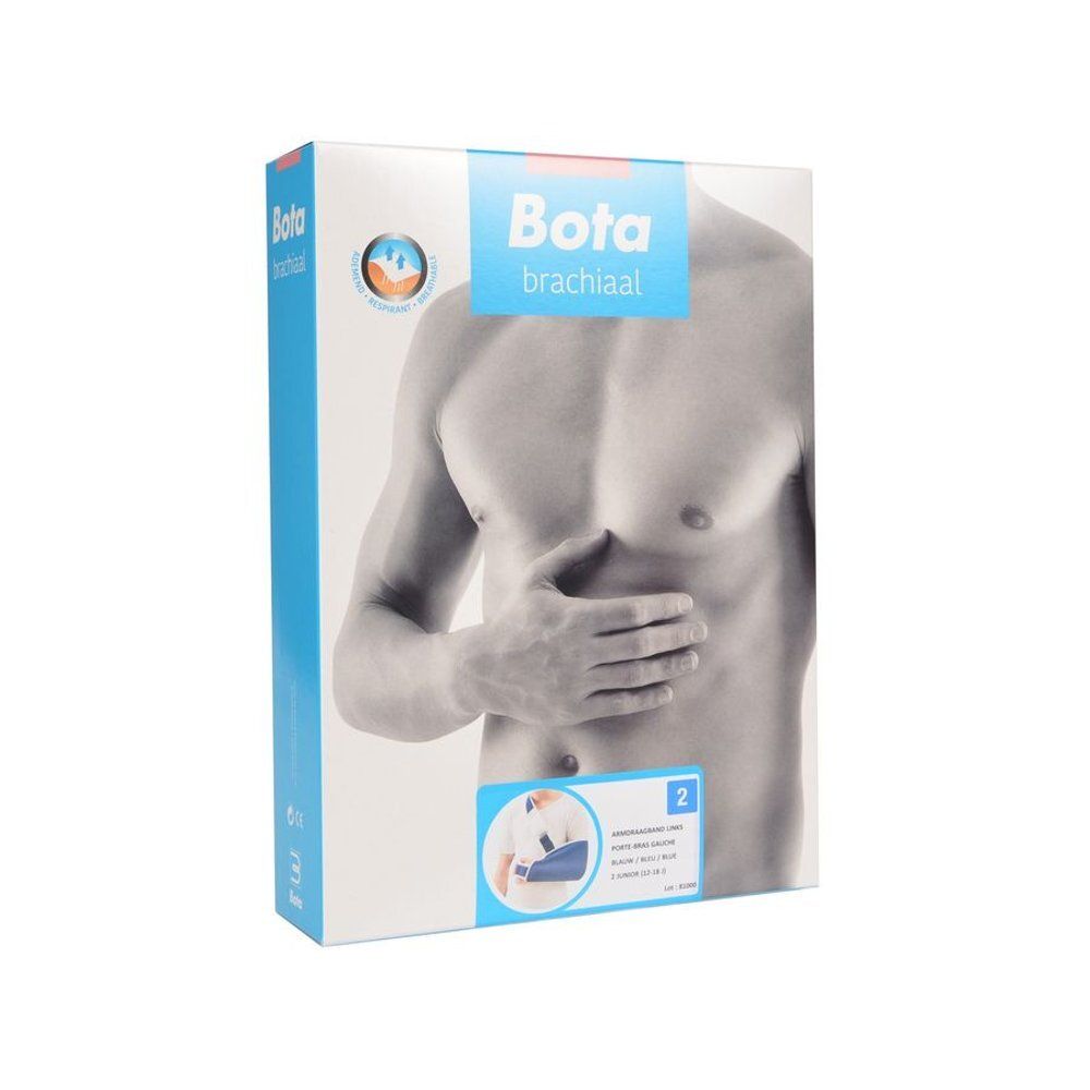 Emballage Bota Armtragegurt Gauche bleu T.N2 avec illustration de torse et image produit.