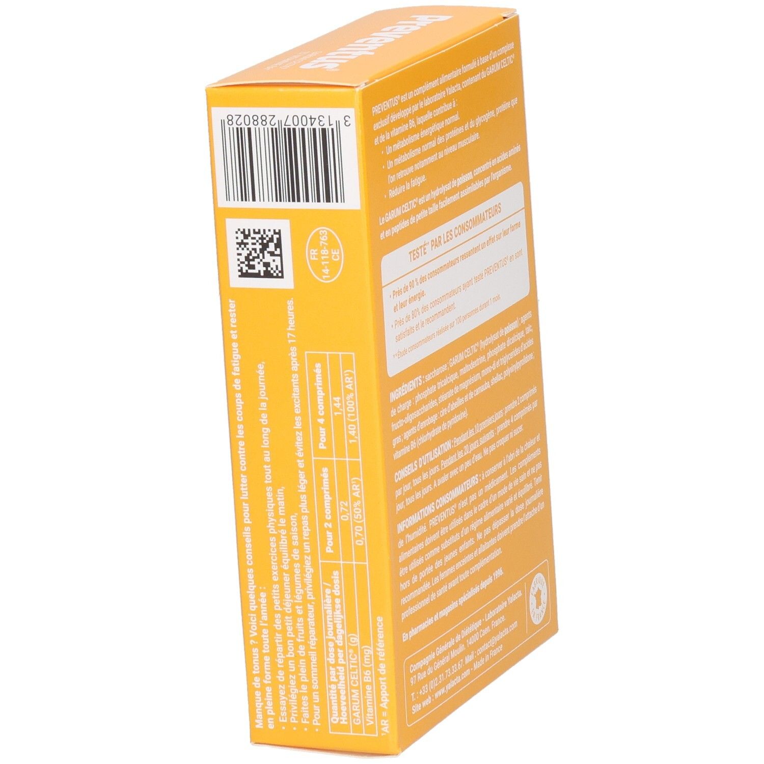 Boîte de Yalacta Preventus, complément alimentaire pour le tonus et la vitalité, 54 gélules.