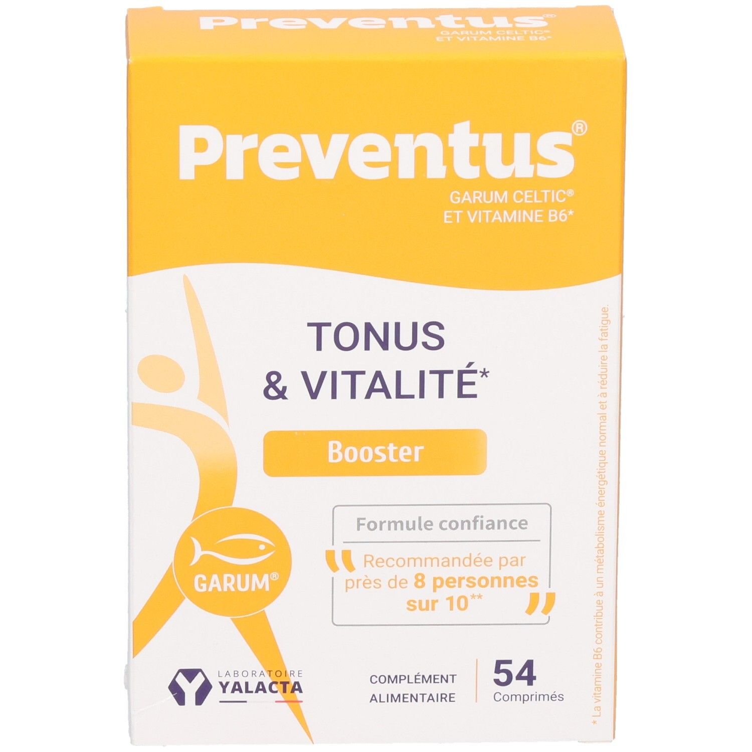 Boîte de Yalacta Preventus, complément alimentaire pour le tonus et la vitalité, 54 gélules.