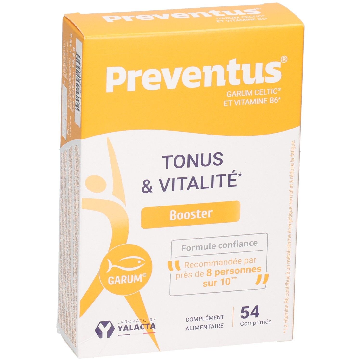 Boîte de Yalacta Preventus, complément alimentaire pour le tonus et la vitalité, 54 gélules.