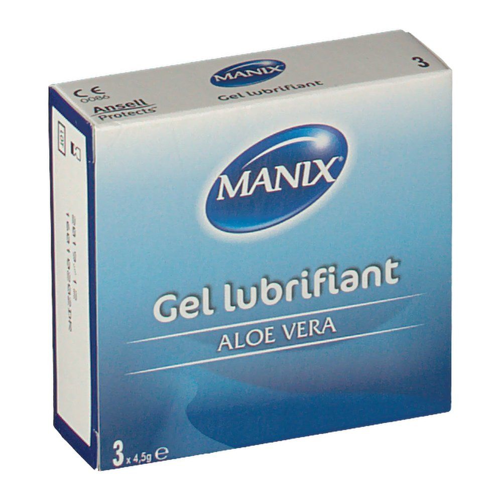 Boîte "MANIX Gel lubrifiant" Aloe Vera. 3 x 4,5g. Marque CE.