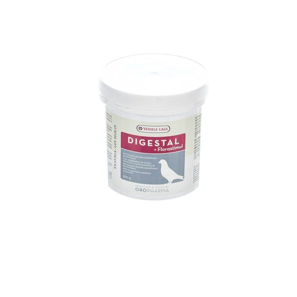 Pot blanc Digestal Florastimul avec étiquette multilingue, 300g.